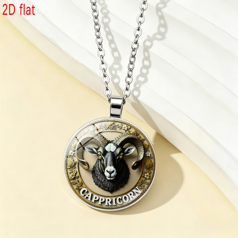 Capricorn-Themed Glass Pendant Necklace, Unisex